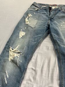 ELLE Distressed Blue Jeans with Paint Splatter