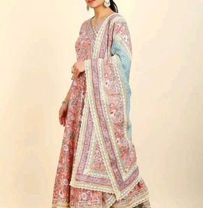 Floral Angrakha Cotton Kurta Set