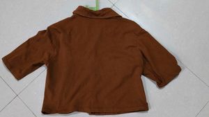 Brown Embroidered Cropped Shirt