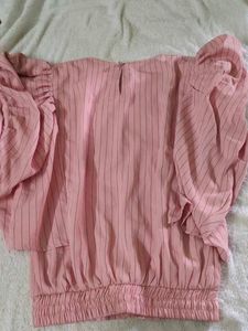 Pink Striped Blouse Puff Sleeves not used