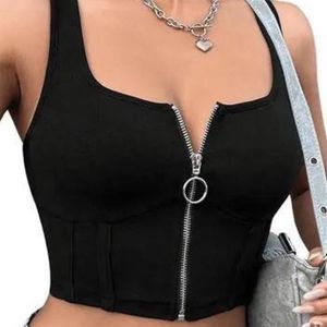 Black Zipper Corset Crop Top