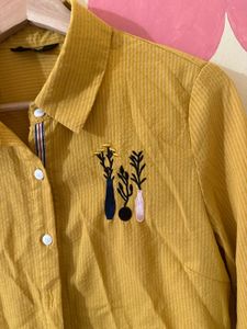 Mustard Corduroy Embroidered Shirt