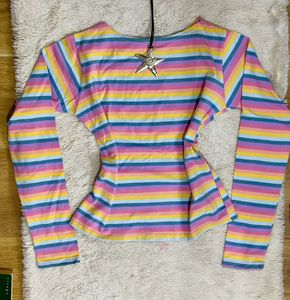 Aesthetic Korean Rainbow Long Sleeve Top