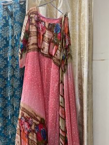 Pink Printed Anarkali Suit Set