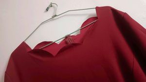 Chic Maroon Scalloped Neck Dress