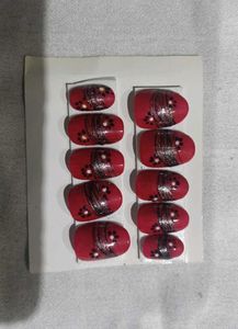 Red Floral Press-On Nails