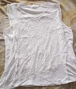 White Eyelet Detail Sleeveless Top