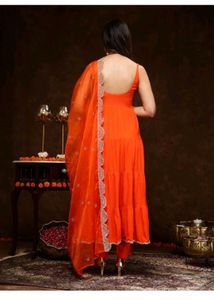 Stylum Orange Tiered backless anarkali set