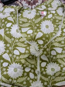 Green Floral Kurta with Lace Trim