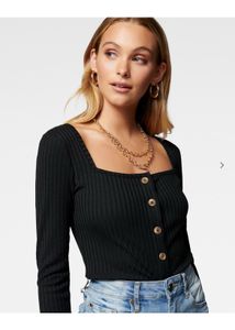 Forever NewSia Button-Front Square-NeckRibbed Card