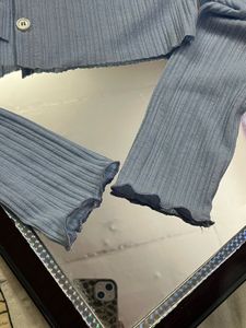 Cute Blue Ribbed Cropped Cardigan