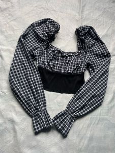 Zara Black and White Gingham Top