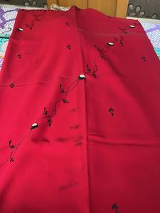 Vibrant Red Embroidered Saree