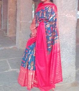 Greenred Pattu Silk Sari With Golden Zari Print