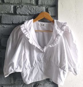 Korean style  White Ruffle Blouse