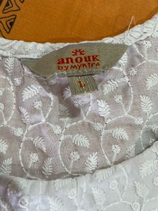 New Brand Anouk  White Chikankari short kurta