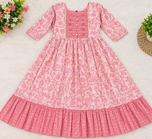 Beautiful Pink Floral long anarkali Kurta   ( us 2
