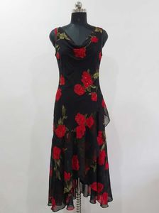 Eva Blue Y2K Beaded Black Rose Print Dress