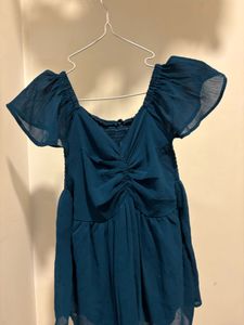 Chic Teal Ruched Short Sleeve Top