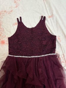 shimmery burgundy ruffle party dress for girls