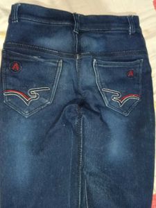 Blue Denim Jeans with Graphic Print