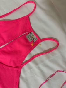 Vibrant Neon Pink Halter Neck Tank Top