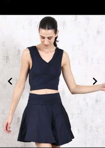 Navy Blue Crop Top and Skirt Set