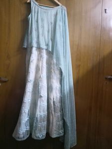 Embellished Ethnic Gown with One Side Long Cape