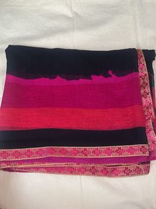 Chic Black & Pink Striped Saree