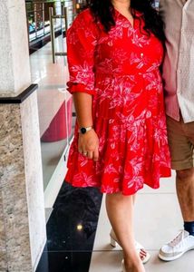 Red Floral Tiered Dress