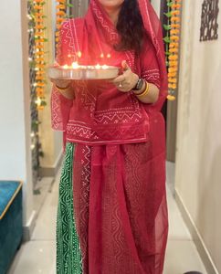 Red Bandhani Print Rajputi Poshak
