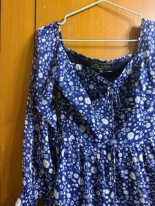 Blue Floral Ruffled Mini Dress