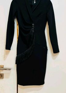 Chic Black Fringed Midi Dress