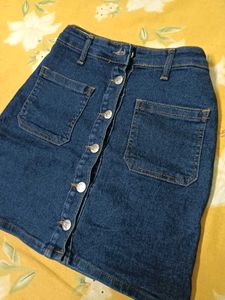 Blue Denim Button-Front Mini Skirt