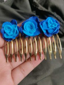 Blue Floral Hair Combs Set
