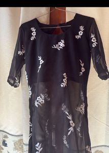 Black Kurta with White Embroidery