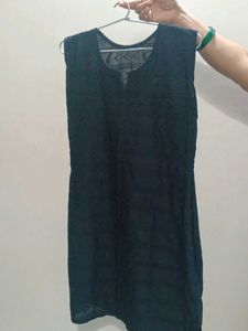 Elegant Navy blue kurti set + black sleeveles