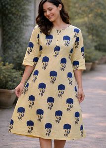 🟥Boho Yellow Floral Midi Dress