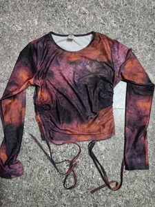 Tie-Dye Ruched Long Sleeve Top
