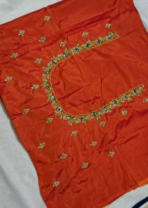 Embroidered Orange Silk maggam blouse