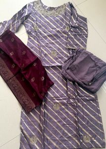 Purple Banarasi Kurta Set with Dupatta