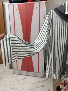 Striped Button-Up Shirt with Scarf Detail