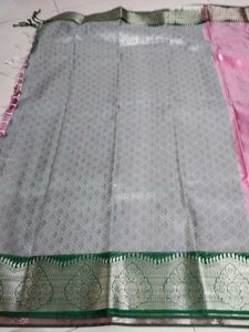 Beautiful Pink Saree with Silver Border