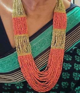 Golden,pink and orange glass beads Necklace