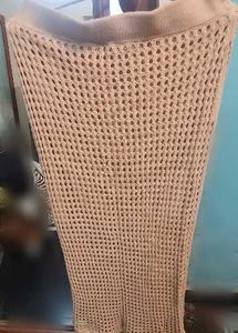 MANGO Beige Crochet Fitted Midi Skirt