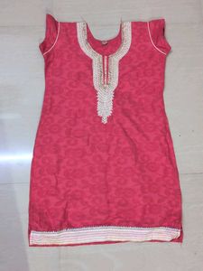 Pink Kurta Set with White Bottoms