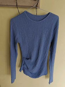 Textured Blue Long Sleeve Top