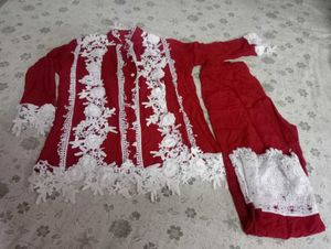 Elegant Red & White Kurta Set