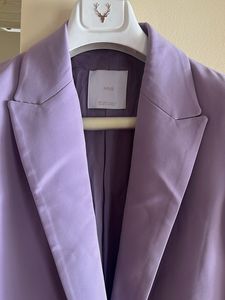 Mango Lilac Ruched Sleeve Blazer