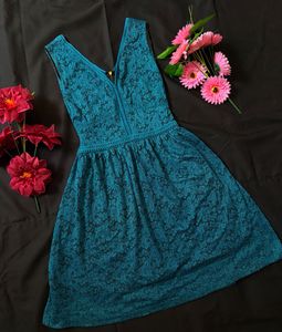 Teal Lace V-Neck Dress